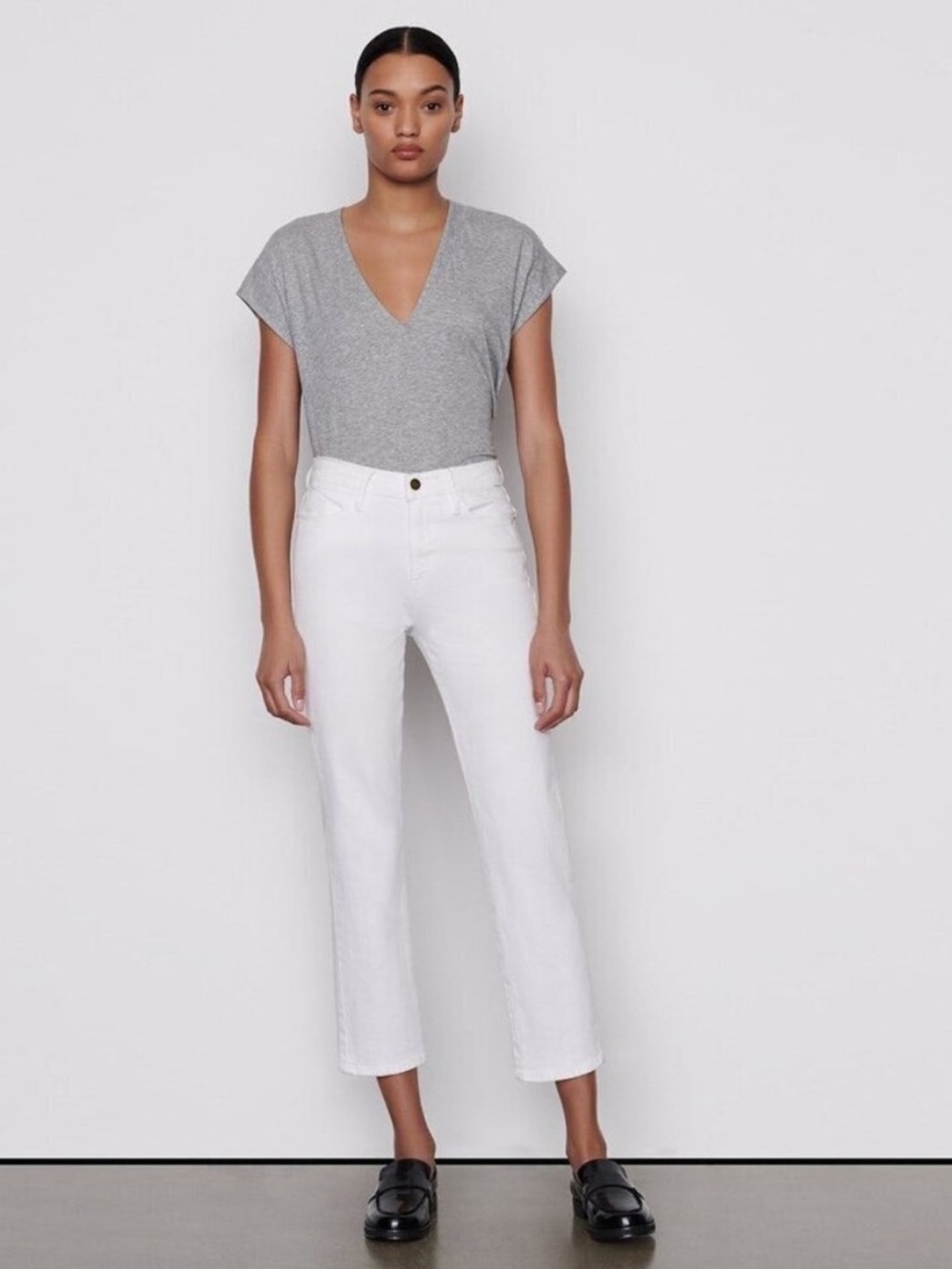 $228 Frame Le High High-Rise Straight Leg Jeans In Blanc Size 26